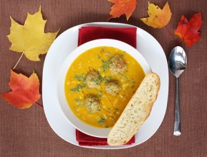 Curried Squash Soup with Lamb Meatballs