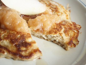 Apple and Cheddar Whole Wheat Pancakes with Baked Applesauce
