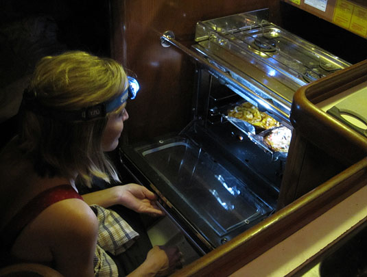 A headlamp proved to be a very helpful gadget to help me watch over the pizzas in the oven which has no interior light.