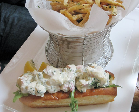Dune's classic Chatham lobster roll with lemon chive aioli & garlic fries, Nantucket