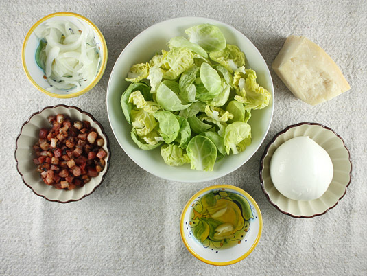 Ingredients to make Brussels Sprouts and Pancetta Pizza