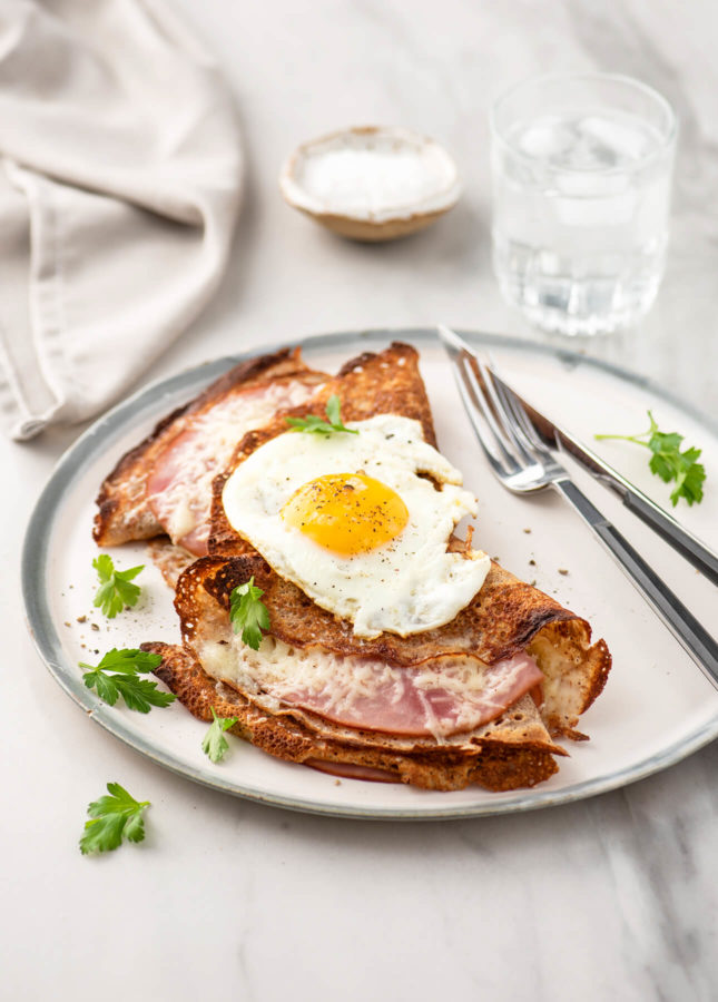 Savory Buckwheat Crepes with Egg, Ham, and Cheese (Galettes Complètes) // FoodNouveau.com