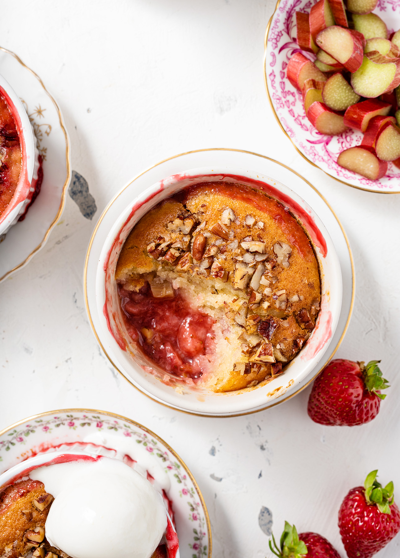 Strawberry Rhubarb Pudding Cakes // FoodNouveau.com