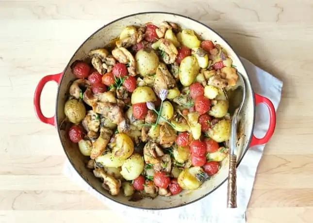 Chicken Thigh Casserole with New Potatoes and Tomatoes