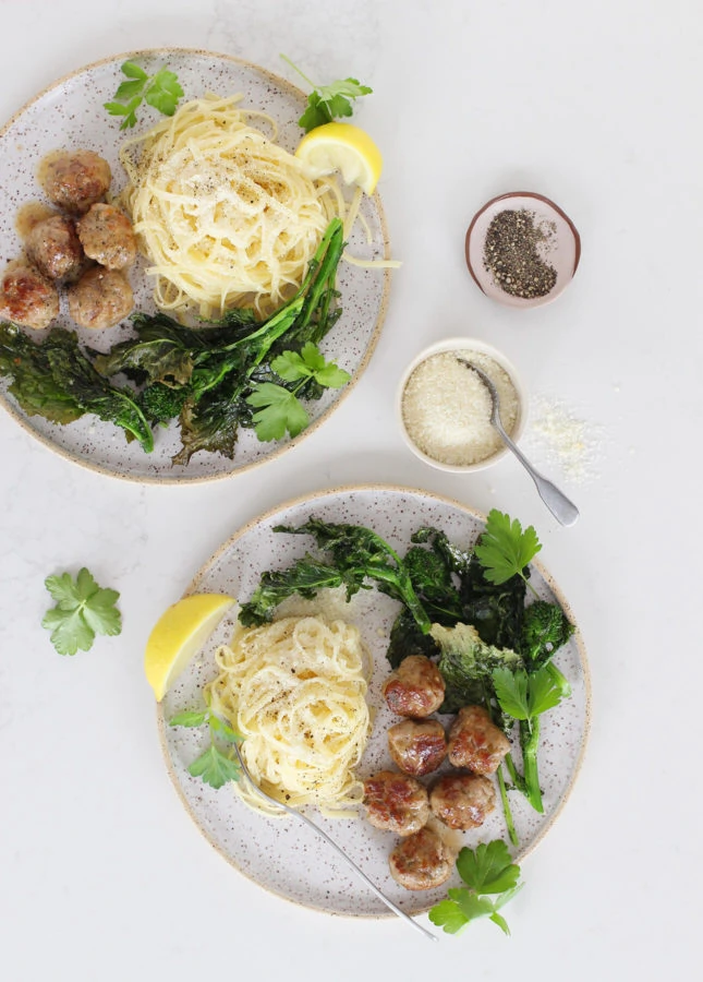 Caramelized Lemon Meatballs with Roasted Broccoli Rabe // FoodNouveau.com