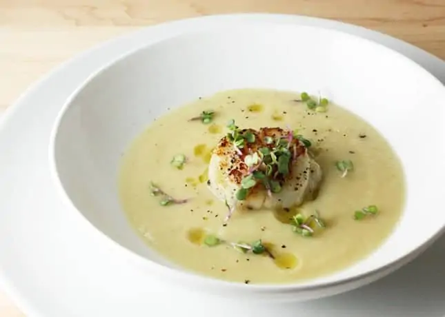 Parsnip, Pear and Maple Soup with Seared Scallops // FoodNouveau.com
