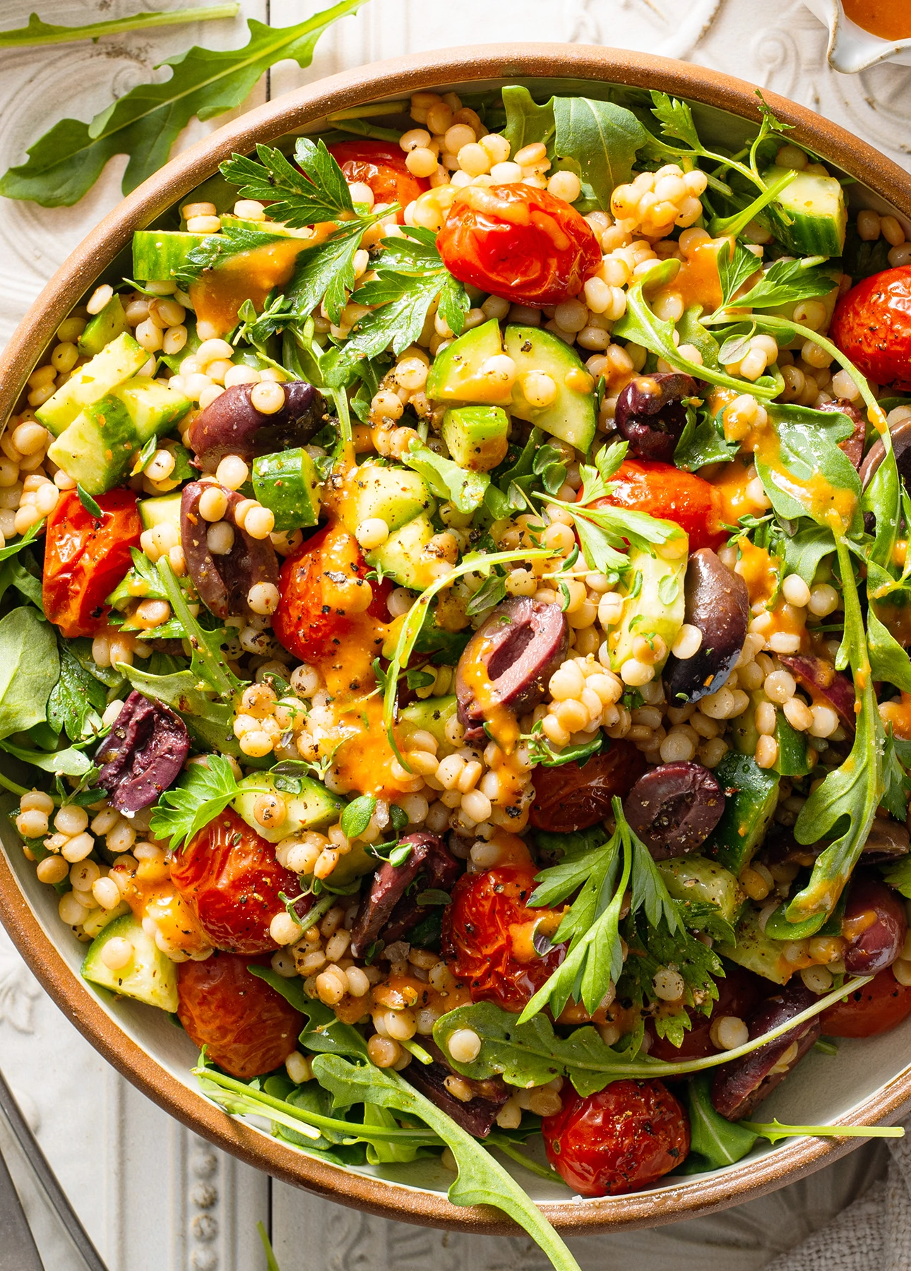 Israeli Couscous Salad with Cherry Tomato Dressing // FoodNouveau.com