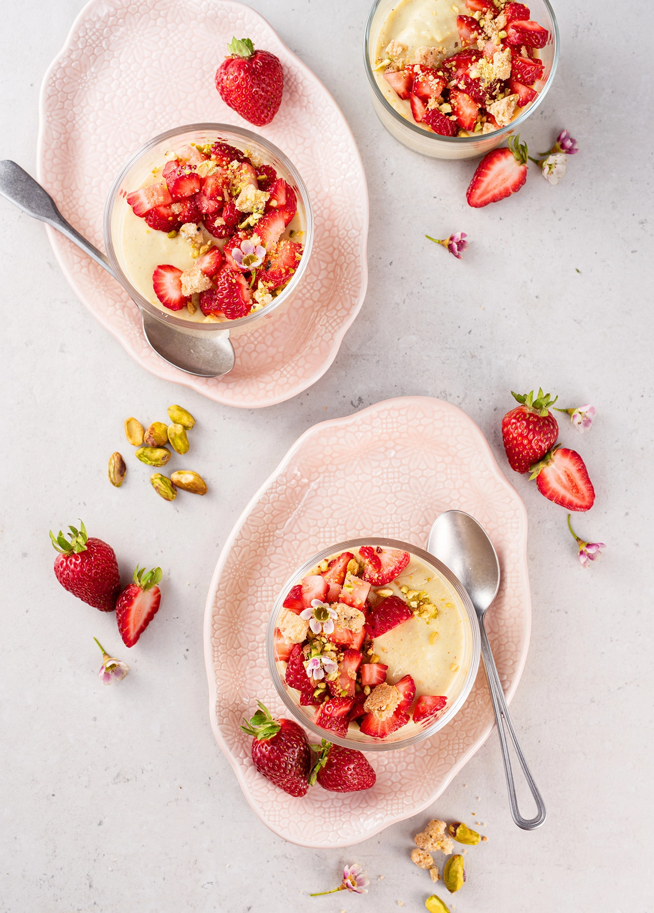 Pistachio Pudding with Macerated Strawberries // FoodNouveau.com