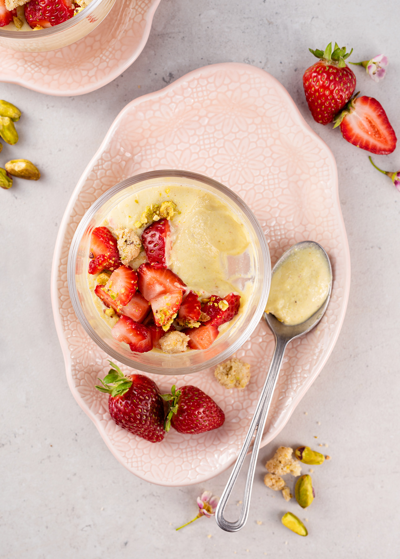 Pistachio Pudding with Macerated Strawberries // FoodNouveau.com