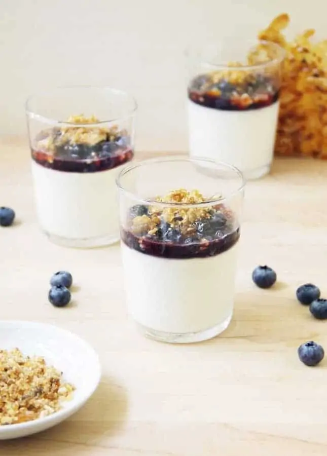 Almond Panna Cotta with Salted Praline and Macerated Blueberries (Dairy-Free) // FoodNouveau.com