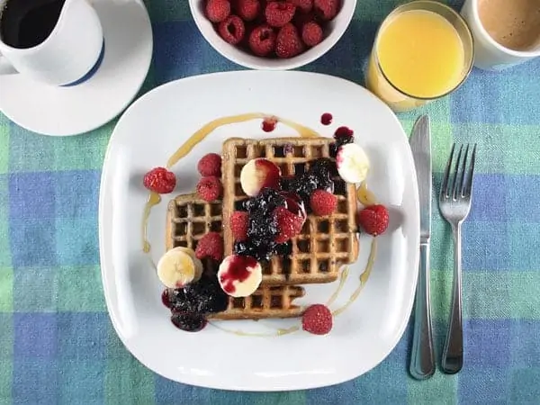Whole Wheat Waffles with Blueberry Syrup // FoodNouveau.com