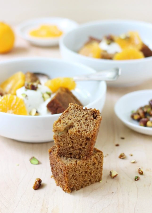 Orange and Cardamom Carrot Cake with Vanilla Yogurt and Candied Pistachios // FoodNouveau.com