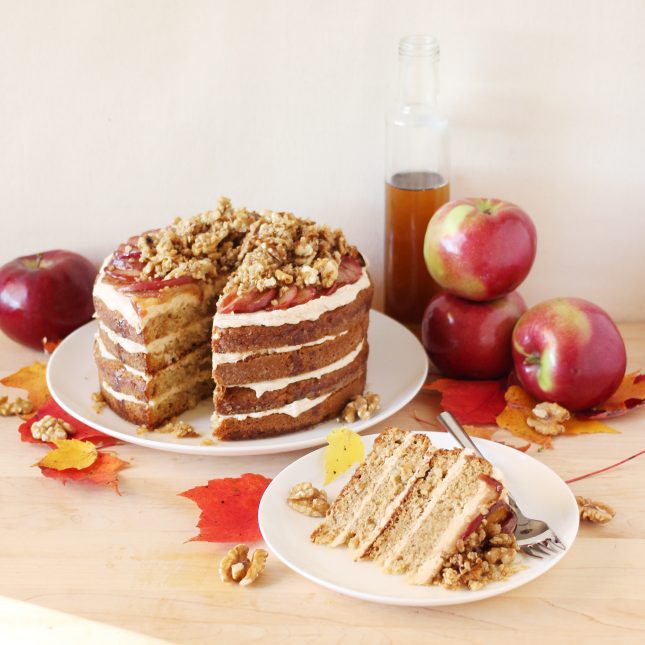 Layered Apple Cake with Caramelized Apple Buttercream and Maple Walnut Crumble // FoodNouveau.com