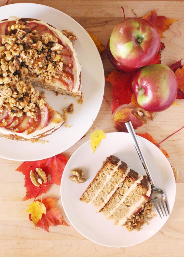 Layered Apple Cake with Caramelized Apple Buttercream and Maple Walnut Crumble // FoodNouveau.com