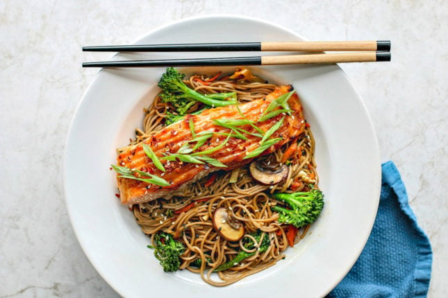 Miso Glazed Salmon With Sesame Soba Noodles, by Killing Thyme // FoodNouveau.com
