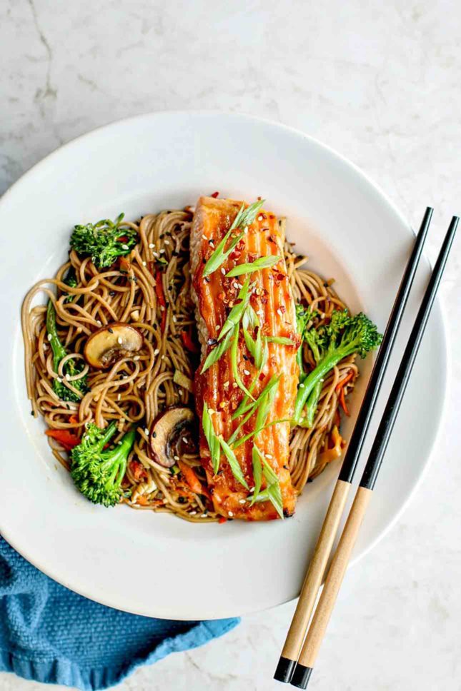 Miso Glazed Salmon With Sesame Soba Noodles, by Killing Thyme // FoodNouveau.com