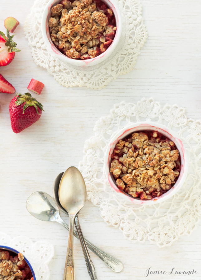 Strawberry Rhubarb Crumbles Sweetened with Honey, by Kitchen Heals Soul // FoodNouveau.com