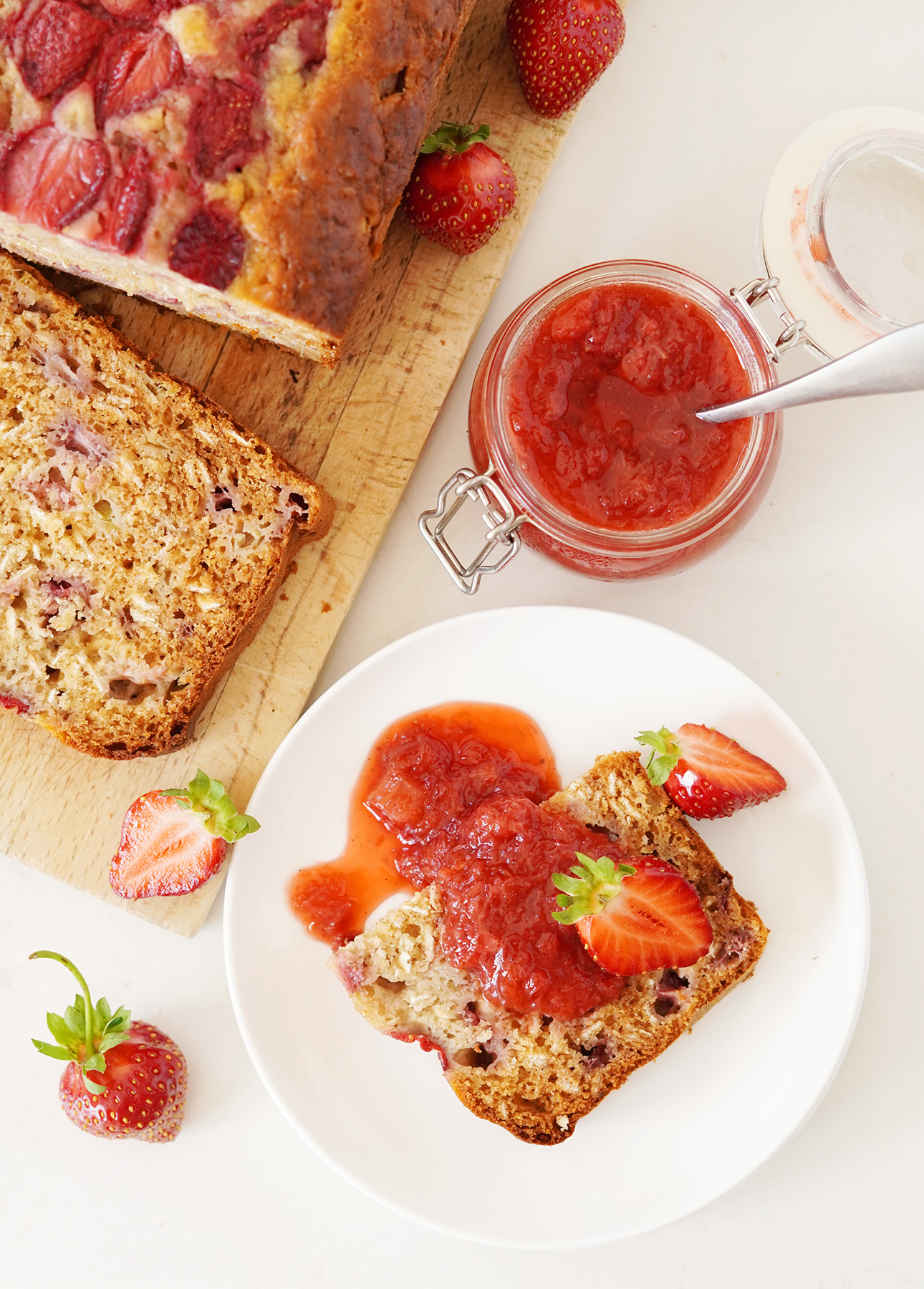 Honey, Rhubarb, and Strawberry Bread // FoodNouveau.com
