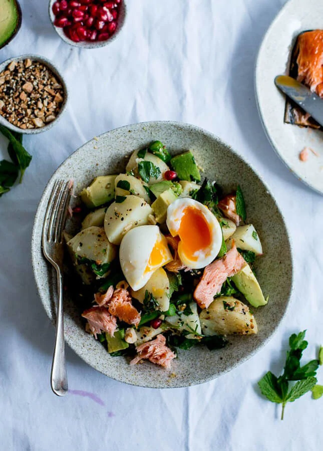 Dukkah, Asparagus & Hot Smoked Salmon Potato Salad, by The Brick Kitchen // FoodNouveau.com