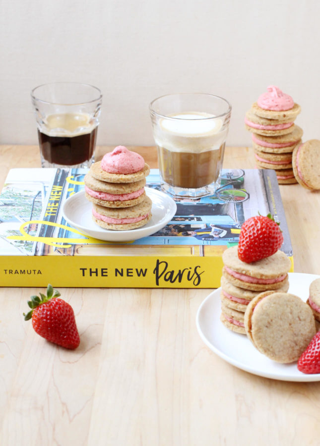 Hazelnut Shortbread Cookies with Roasted Strawberry Buttercream + The New Paris book review // FoodNouveau.com