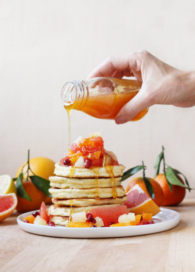 Citrus Ricotta Pancakes: These ricotta pancakes are extra fluffy, with an enticing milky taste and a custardy texture. The citrus fruit topping will brighten your breakfast table! // FoodNouveau.com