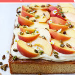 Cardamom Sheet Cake with Salted Caramel Cream Cheese Frosting and Fresh Peaches // FoodNouveau.com