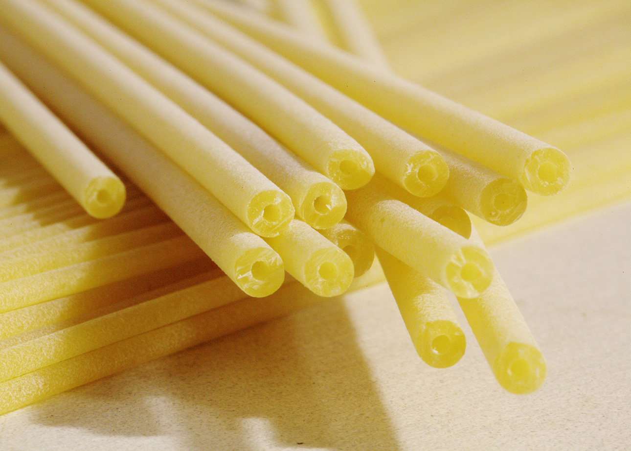 Dry bucatini pasta, a pasta shape traditionally used to make Bucatini All'Amatriciana // FoodNouveau.com