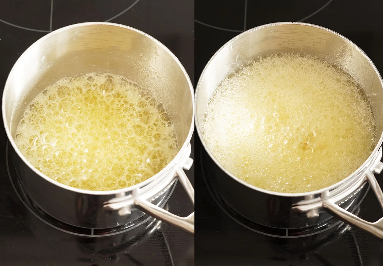 Butter bubbling up during the browning process // FoodNouveau.com