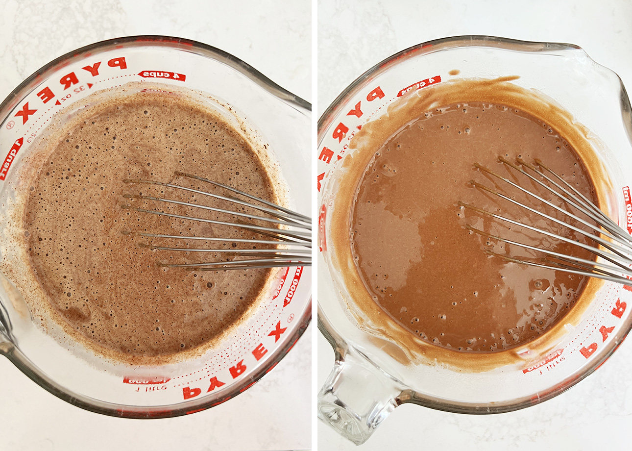 Mixing custard with dark chocolate to make pots de crème // FoodNouveau.com