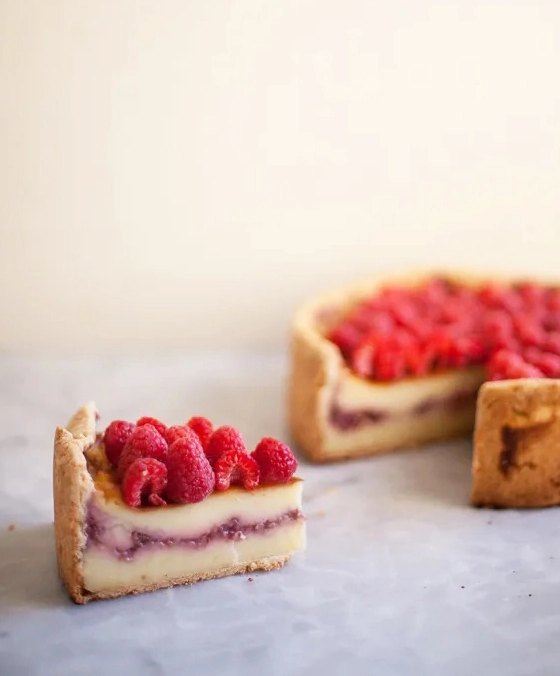 Raspberry Custard Tart (Flan Parisien) by Zoe Bakes // FoodNouveau.com