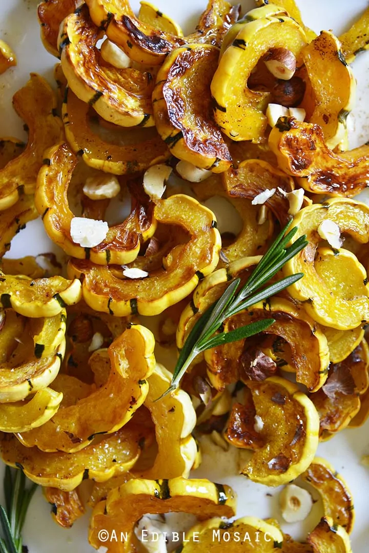 Easy Roasted Delicata Squash with Rosemary Brown Butter and Hazelnuts by An Edible Mosaic // FoodNouveau.com