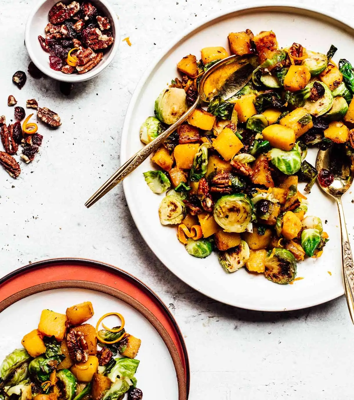 Orange Glazed Butternut Squash and Brussels Sprouts with Pecans by Heartbeet Kitchen // FoodNouveau.com