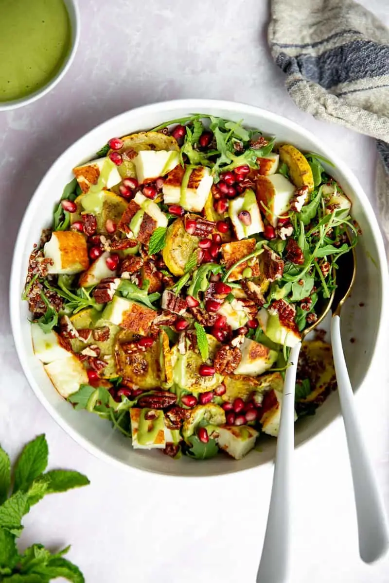 Pan Fried Halloumi Salad with Green Tahini Dressing by From Scratch Fast // FoodNouveau.com