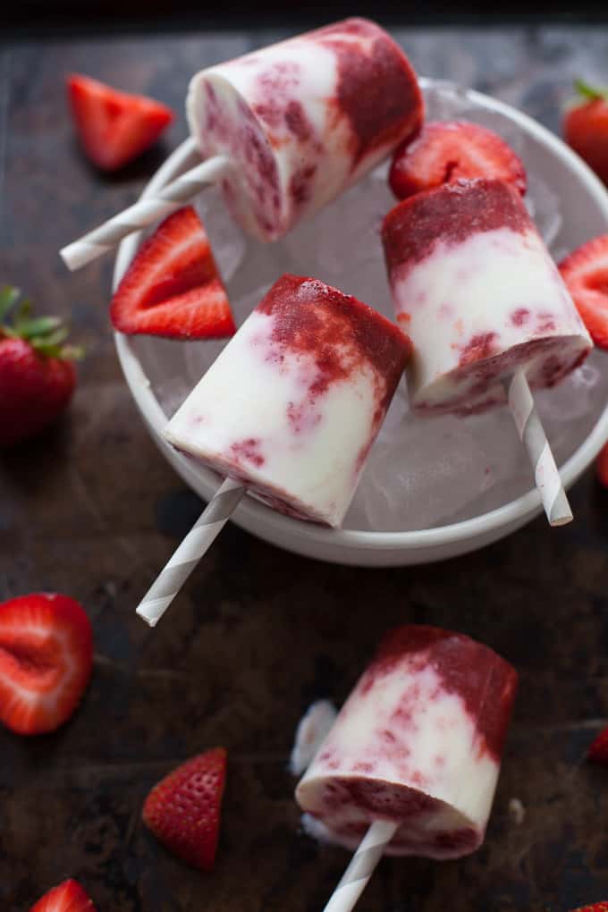 Mini Balsamic Strawberry and Cream Popsicles by Kara Lydon Nutrition // FoodNouveau.com