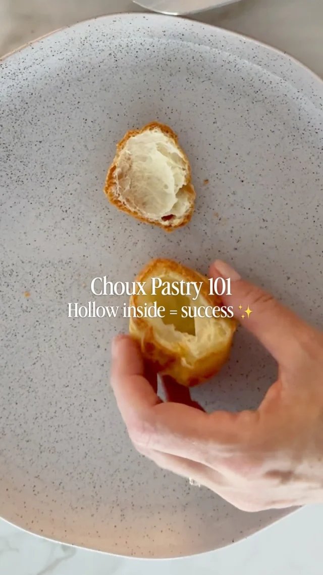 This is what a properly baked choux shell should look like inside 👀
.
Crisp outside, light and completely hollow inside: that empty center is not a flaw—it is exactly what makes the shell ready for ice cream and warm chocolate sauce 😍
.
Get my Profiteroles recipe through the link in my profile, or copy + paste in a browser: https://foodnouveau.com/classic-profiteroles-recipe/
.
Comment RECIPE and I’ll DM you the direct link right away! 💛
.
#chouxpastry #profiteroles #frenchpastry #baking101 #pastrytips